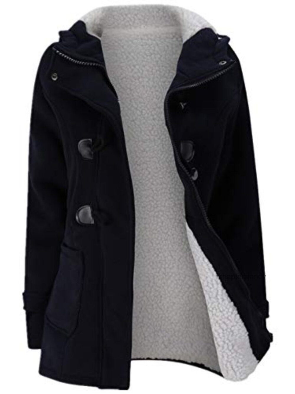 Women's Fleece Thicken Coat with Hood Winter Warm Jacket Horn Button